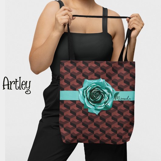 Moderne Retro Geometrische Roos Choker Aangepaste Tote Bag