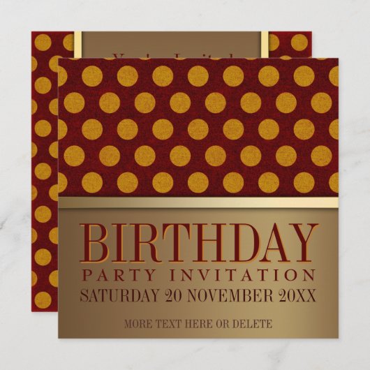 Moderne Retro Gold Birthday Kaarten voor uitnodigi (Voorkant / Achterkant)