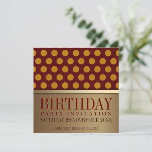 Moderne Retro Gold Birthday Kaarten voor uitnodigi (Staand voorkant)