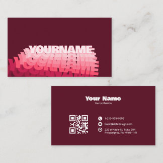 Moderne Retro Golvende Typografie Burgundy QR CODE Visitekaartje