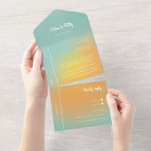 Moderne Retro Gradient Mint Oranje RSVP Bruiloft All In One Uitnodiging (Afscheurbaar)