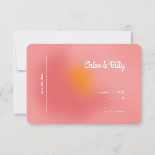 Moderne Retro Gradiënt Roze Oranje Foto Save The Date (Voorkant)