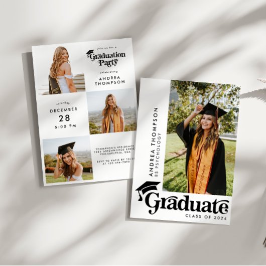 Moderne Retro Graduation Cap Fotocollage Kaart