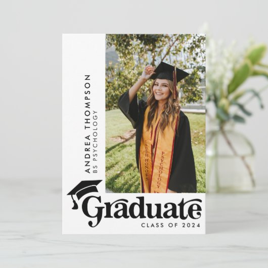 Moderne Retro Graduation Cap Fotocollage Kaart (Staand voorkant)