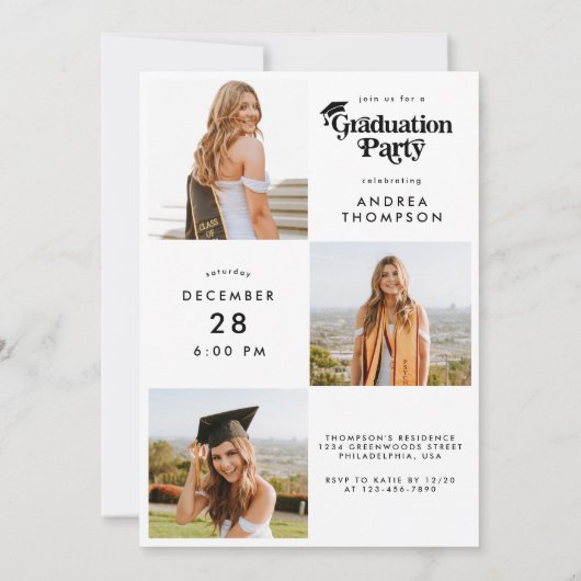 Moderne Retro Graduation Cap Fotocollage Kaart (Achterkant)
