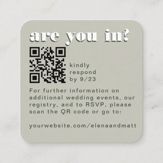 Moderne Retro Green Sage RSVP QR Code Kaart (Voorkant)