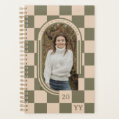 Moderne Retro Groen Geruit Patroon Boog Foto Planner (Voorkant)