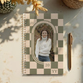 Moderne Retro Groen Geruit Patroon Boog Foto Planner