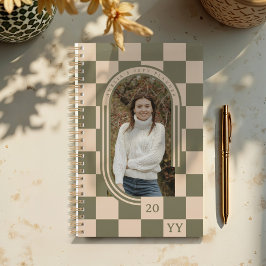 Moderne Retro Groen Geruit Patroon Boog Foto Planner