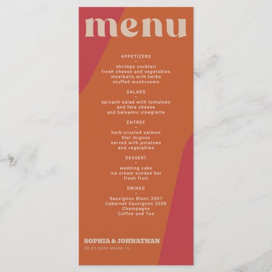 Moderne retro groovy bruiloft template menu (Voorkant)
