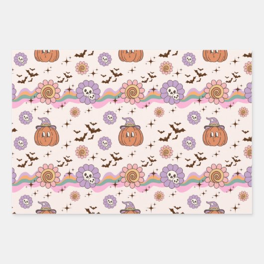 Moderne Retro Groovy Fun Halloween Inpakpapier Vel (Voorkant 2)