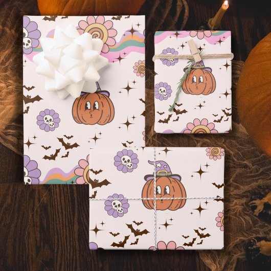 Moderne Retro Groovy Fun Halloween Inpakpapier Vel
