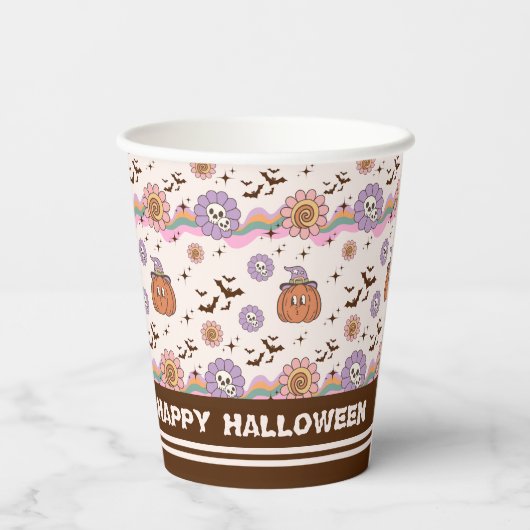 Moderne Retro Groovy Fun Halloween Papieren Bekers (Achterkant)