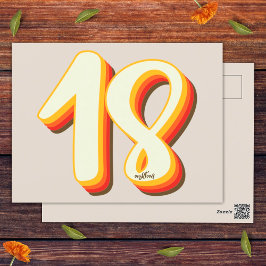 Moderne Retro Groovy Grijze Achttiende 18e Verjaar Briefkaart