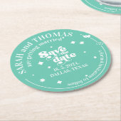 Moderne Retro groovy groene jaren 70 bruiloft besp Ronde Kartonnen Onderzetter (Gebogen)