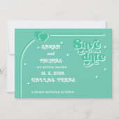 Moderne Retro groovy groene jaren 70 bruiloft Save The Date (Voorkant)