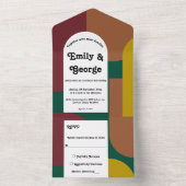 Moderne Retro Groovy jaren 70 Kleurrijke Abstracte All In One Uitnodiging (Binnen)