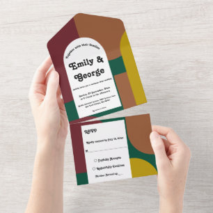 Moderne Retro Groovy jaren 70 Kleurrijke Abstracte All In One Uitnodiging