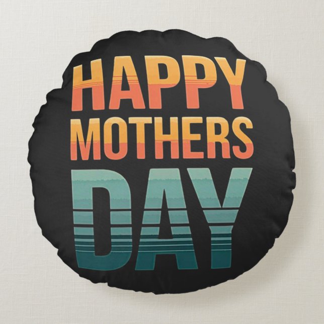 Moderne Retro Happy Mothers Day Rond Kussen (Voorkant)