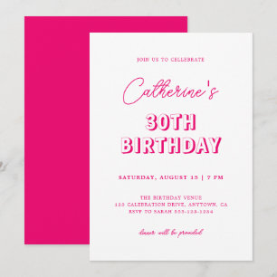 Moderne Retro Hot Pink 30e Verjaardagsfeest Kaart