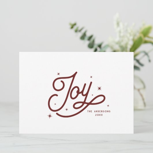 Moderne Retro Joy Kerstscript Typografie | Red Feestdagenkaart (Staand voorkant)