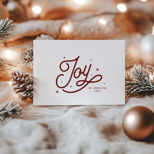 Moderne Retro Joy Kerstscript Typografie | Red Feestdagenkaart