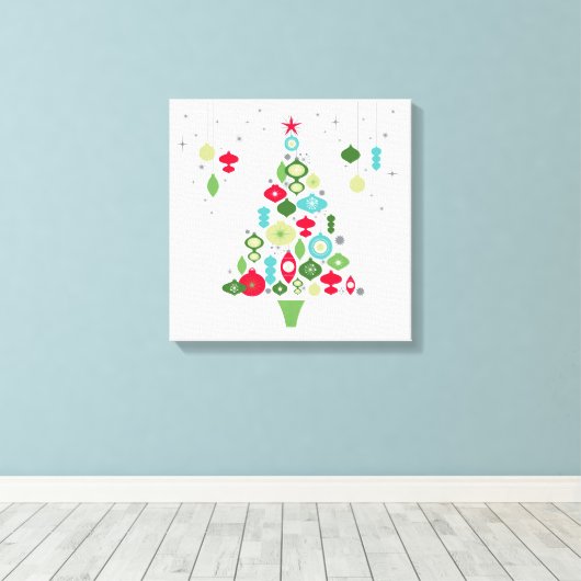 Moderne retro kerstboom canvas afdruk (Insitu (Houten vloer))