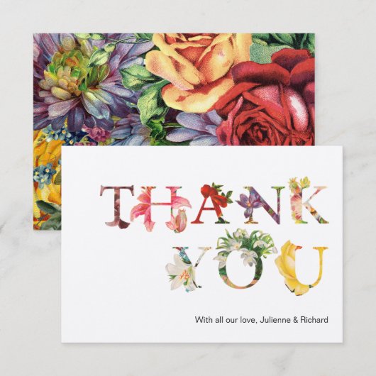 Moderne Retro Kleurrijke Bloemen Huwelijk Dank u Bedankkaart (Voorkant / Achterkant)