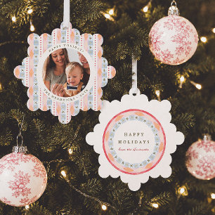 Moderne Retro Kleurrijke Kerst Foto Vakantie Ornament Kaart