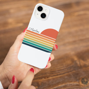 Moderne Retro Kleurrijke Regenboogstreep Case-Mate iPhone 14 Hoesje