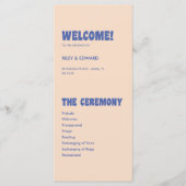 Moderne Retro & Krachtig Blauw Beige Bruiloft Programmakaart (Voorkant)