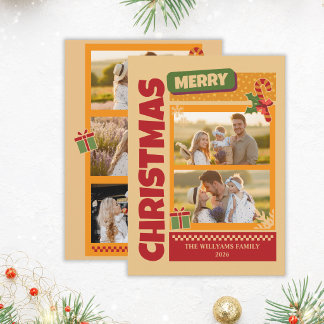 Moderne Retro Krachtige Kerstfoto's van het Gezin Feestdagenkaart