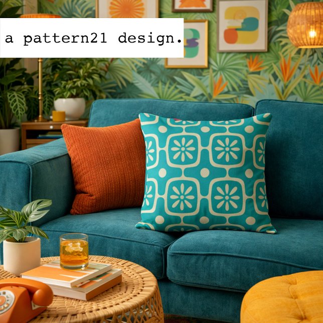 moderne retro kussen (modern retro patterned pillow in teal)