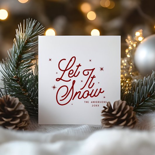 Moderne retro laat het kerstscript sneeuwen | Red Feestdagenkaart