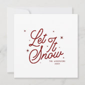 Moderne retro laat het kerstscript sneeuwen | Red Feestdagenkaart (Voorkant)