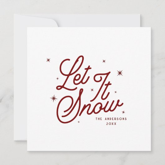 Moderne retro laat het kerstscript sneeuwen | Red Feestdagenkaart (Voorkant)