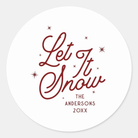 Moderne retro laat het kerstscript sneeuwen | Red Ronde Sticker (Voorkant)