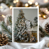 Moderne Retro Laat Het Sneeuwfoto Kerstscript Feestdagenkaart