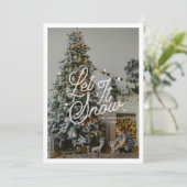 Moderne Retro Laat Het Sneeuwfoto Kerstscript Feestdagenkaart (Staand voorkant)
