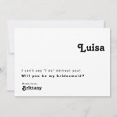 Moderne Retro Lettering Bridesmaid Voorstel Kaart (Achterkant)