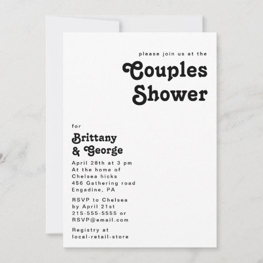 Moderne Retro Lettering Couples Shower Uitnodiging (Voorkant)