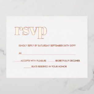 Moderne Retro Lettering in Vet REAL Roze Goud RSVP Folie Uitnodiging Briefkaart