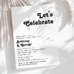 Moderne Retro Lettering Laten we de uitnodiging vi<br><div class="desc">Deze moderne retro-lettering laten we de uitnodiging vieren is perfect voor je unieke, trendy eenvoudige bohemen zomerfeest. Het lettertype is een stijlvol zwart, chic 70's boho lettertype, dat dit design klassieke, minimale, roedige hippiebloemen biedt. U kunt uw eigen afbeeldingen of afbeeldingen toevoegen als u deze wilt aanpassen. Laat u alstublieft...</div>