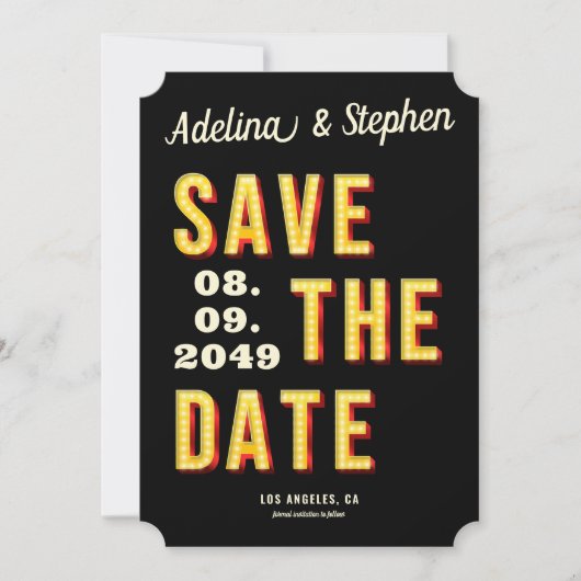 Moderne Retro Lichte Marquee Broadway Stijl Foto Save The Date (Voorkant)