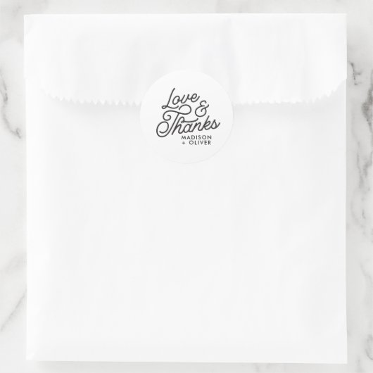 Moderne Retro Liefde en Bedankt Bold Script Weddin Ronde Sticker (Tas)