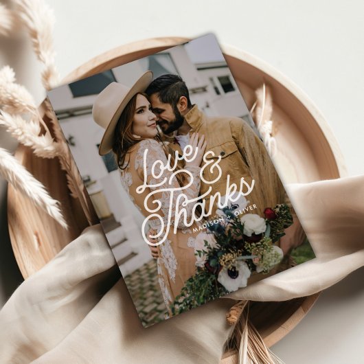 Moderne Retro Liefde en Bedankt Fotobruiloft Briefkaart