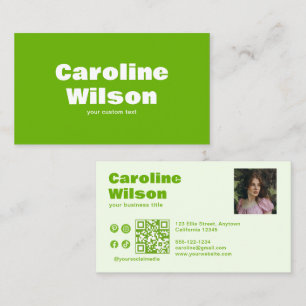 Moderne Retro Lime Groen Professionele Foto QR Cod Visitekaartje