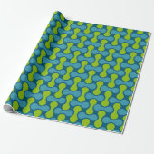 Moderne Retro Link Patroon in Blauw en Groen Cadeaupapier (Uitgerold)