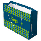 Moderne Retro Link Patroon in Blauw en Groen Groot Cadeauzakje (Achterkant Gekanteld)