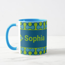 Moderne Retro Link Patroon in Blauw en Groen Mok